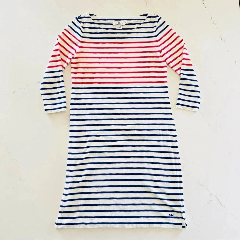 Vineyard Vines Dress | Striped Simple
Boatneck | Blue White Pink | XXS